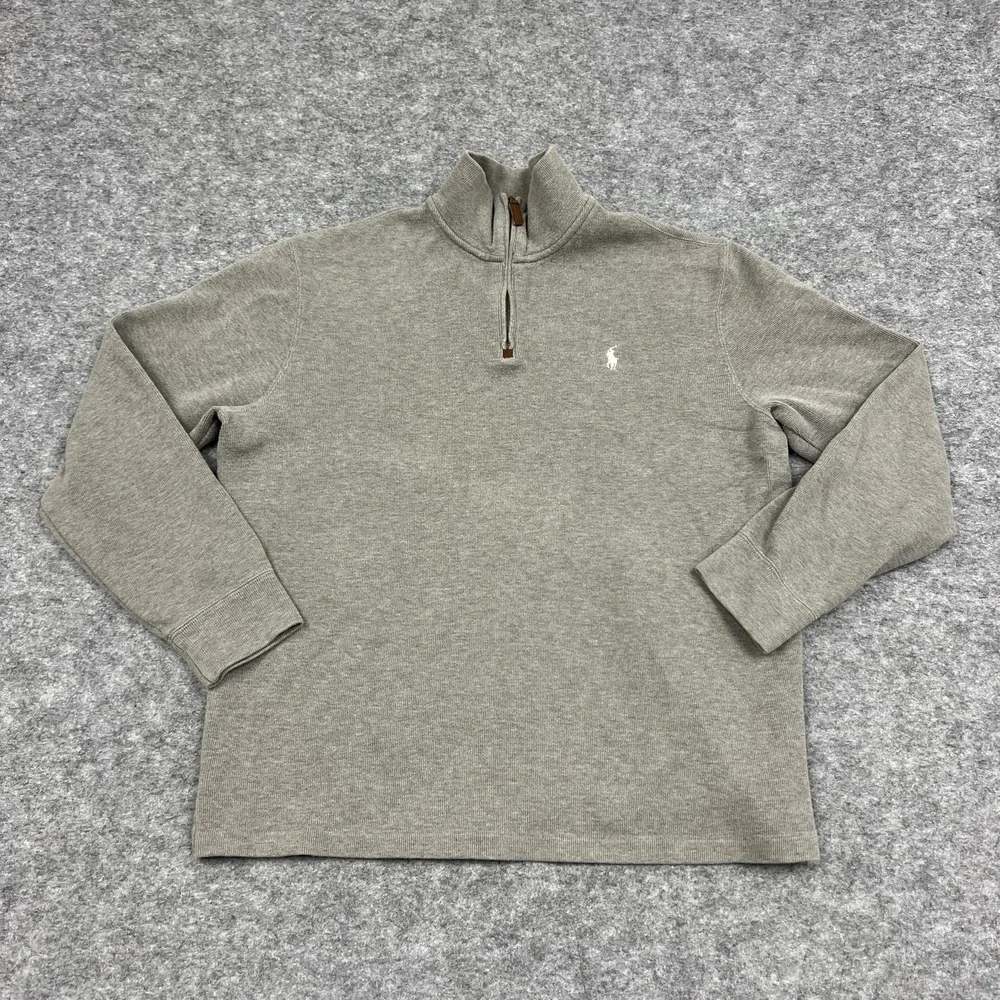 Polo Ralph Lauren Sweater Mens L Gray Mock Neck 1/4 Zip Pullover Preppy Casual